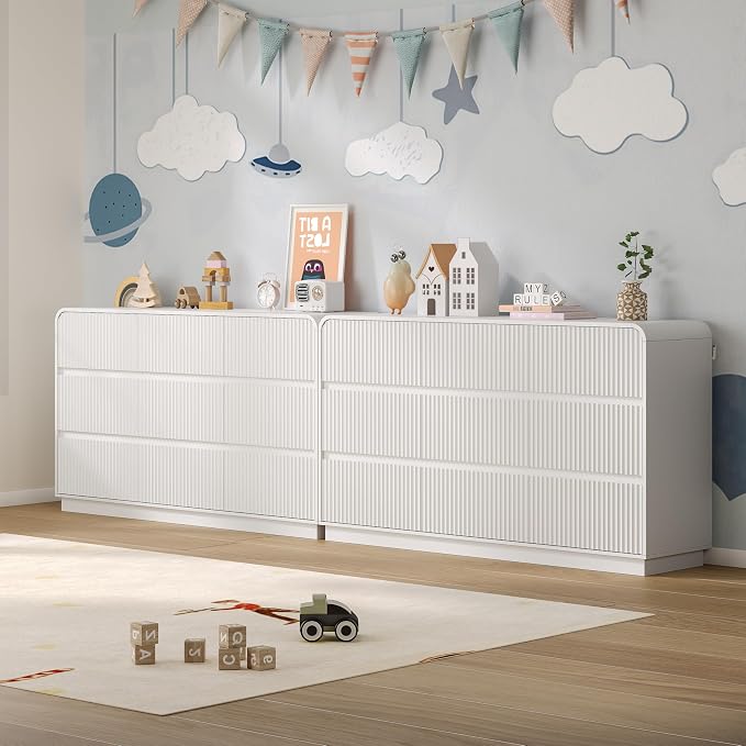 Dresser for Bedroom with 9 Drawers, Fluted Chest of Drawers with Round Curved - Image 6
