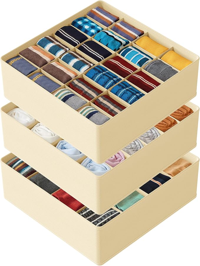 SpaceAid Sock Drawer Organizer Divider 3 Pack, 64 Cell Dresser Closet Nursery by SpaceAid
