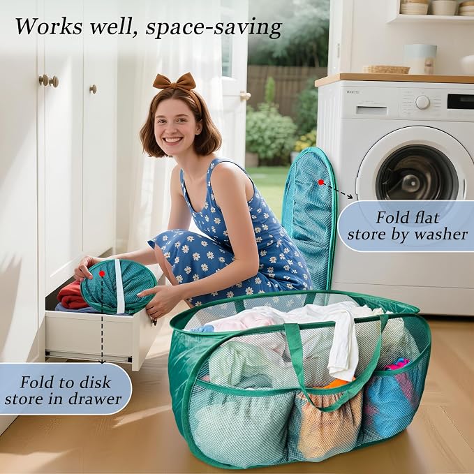 Collapsible Laundry Basket 2 pack, Mesh Pop Up Laundry Hampers - Image 3