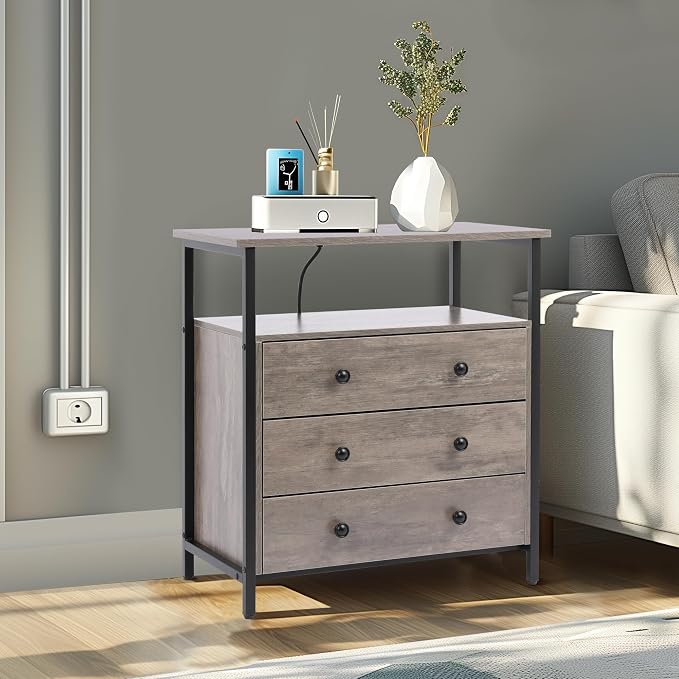 3 Wooden Drawers Night Stand, 27 Inch Wide Nightstand - Image 8