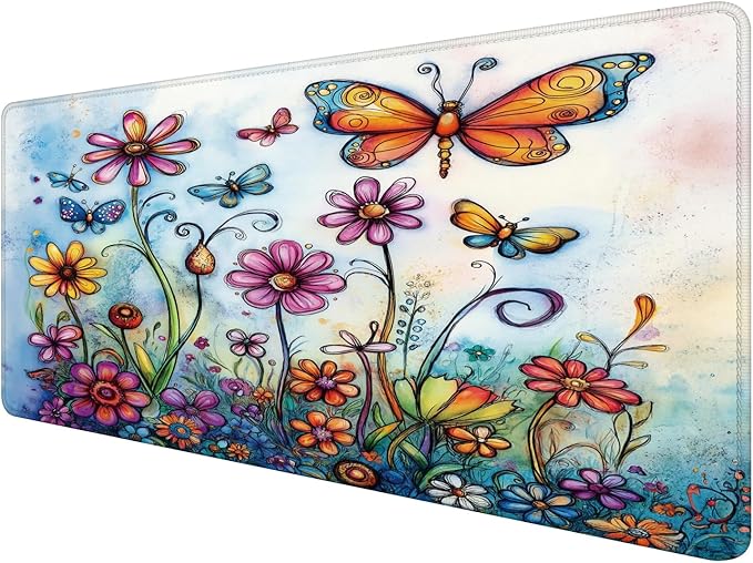 Vintage Hippie Floral Butterfly Large Mouse Pad 31.5x15.7inch, Retro Hippy by Unknown