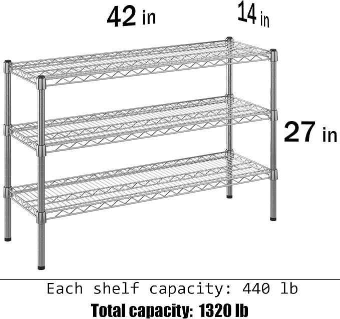 14" Deep x 42" Wide x 27" Height Wire Shelving Kit | 3-Tier | NSF Commercial - Image 3