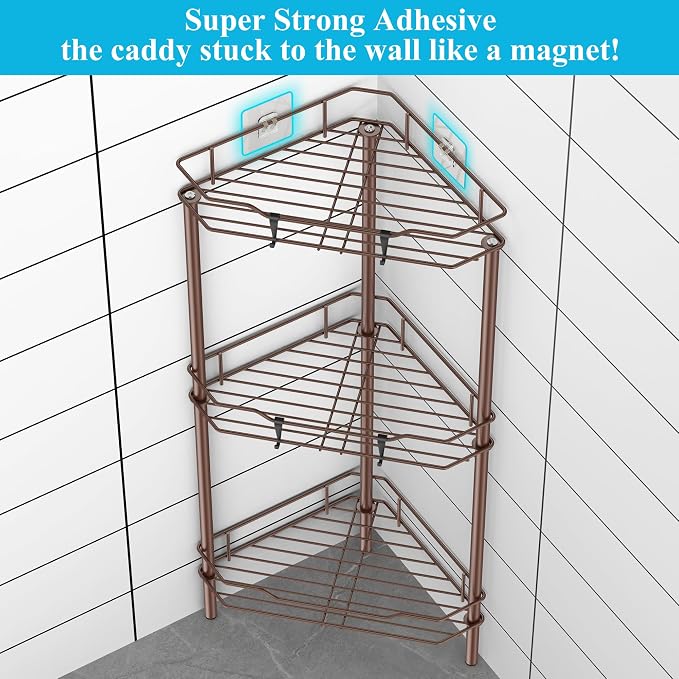 3 Tier Floor Standing Corner Shower Caddy Organizer Shelf - Image 2