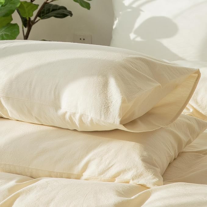 MooMee Bedding Pillowcases Pack of 2 100% Washed Cotton Linen Like Textured - Image 3
