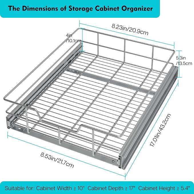 Pull Out Cabinet Organizer 9" W X 17" D, Slide Out Drawers - Image 2