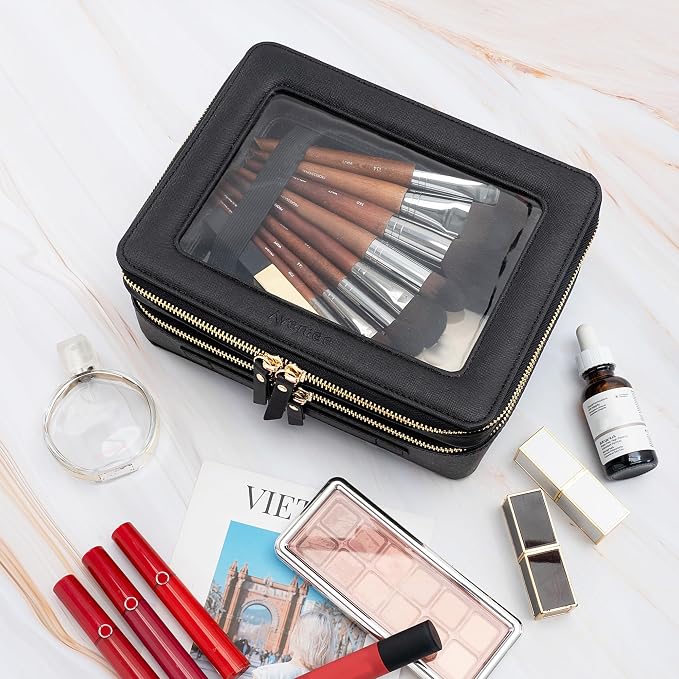 Aveniee XL Clear Makeup Organizer, Double Layer Travel Cosmetic Case - Image 4