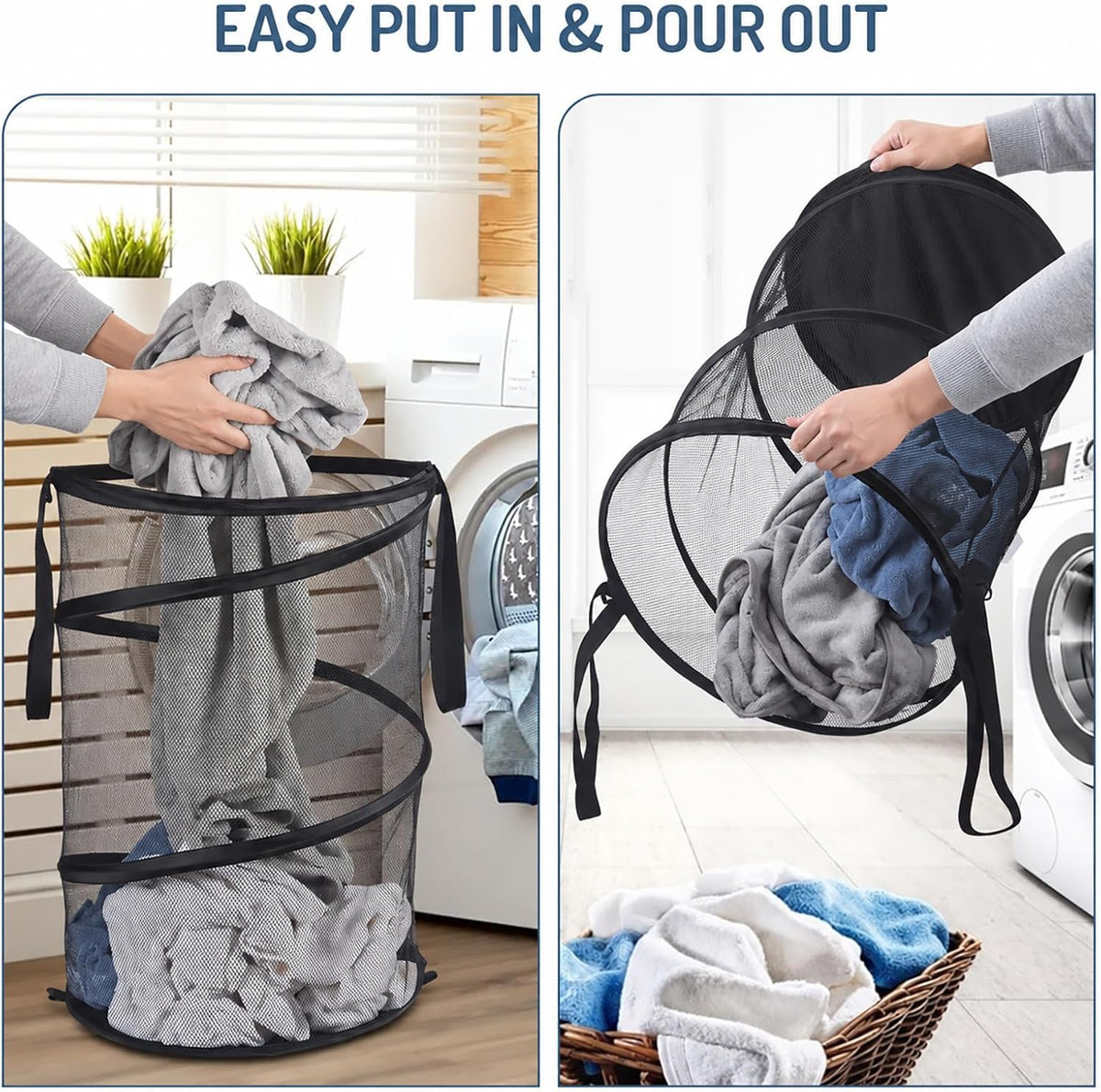 Mesh Popup Laundry Hamper 115L Foldable Laundry Basket Extra Large