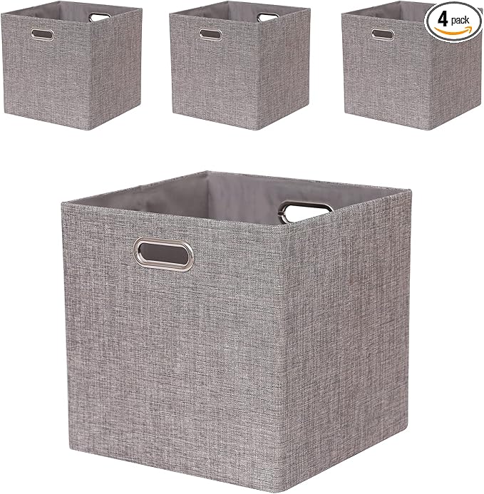 Cube Storage Organizer Bins 13×13x13 Inch, 4 Pack Collapsible Linen Fabric by Fboxac
