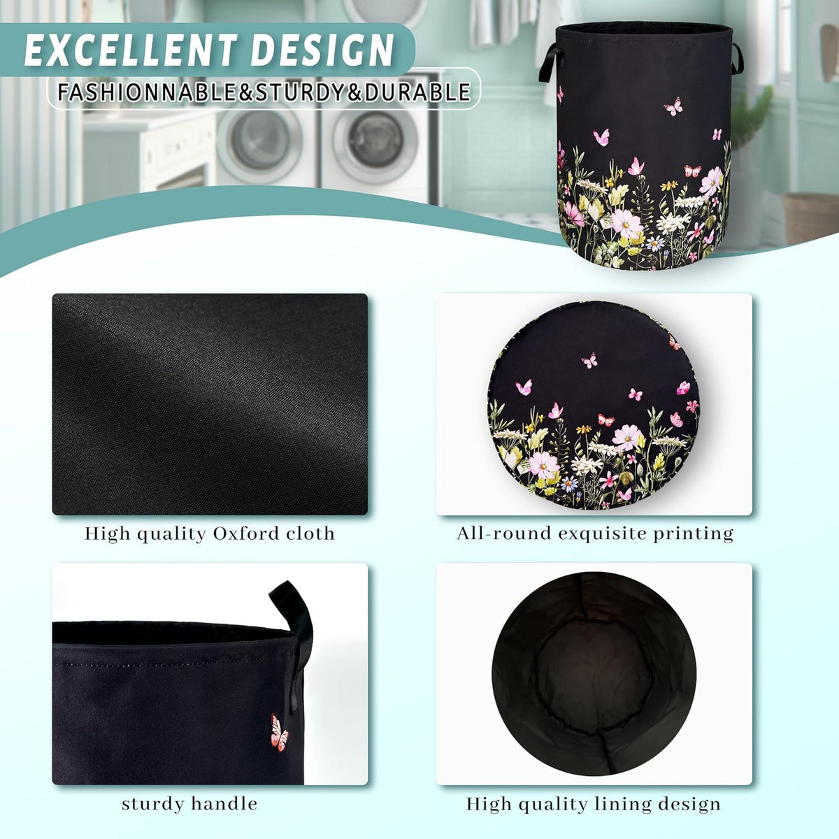 Beautiful Flowers Laundry Basket Oxford Cloth Foldable Hamper