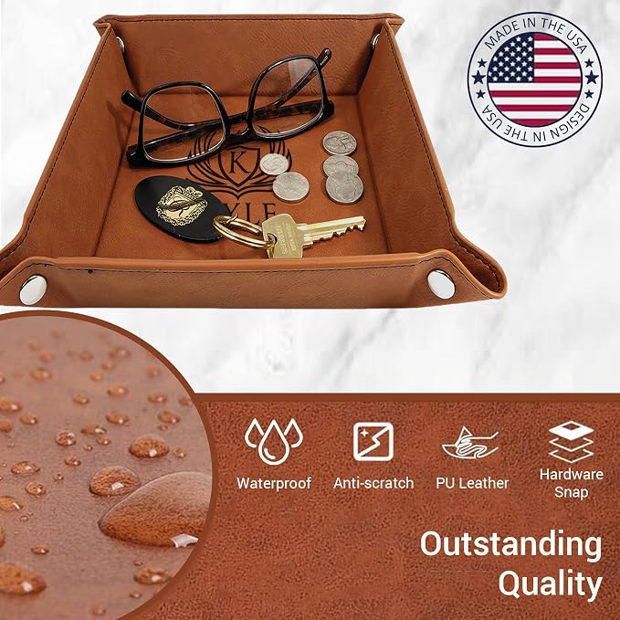 Personalized Valet Tray, Custom Engraved Leather Keys Tray - Image 5