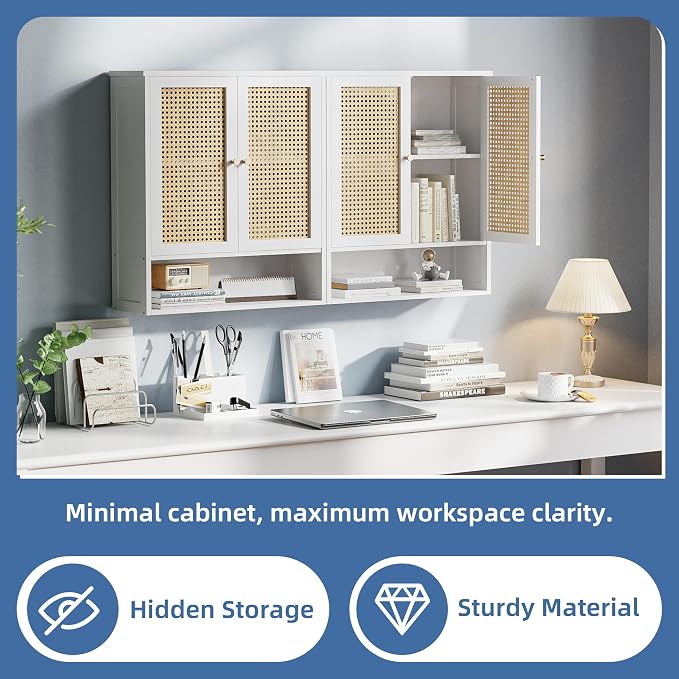 HITNET Bathroom Wall Cabinet, Rattan Medicine Cabinet, Bamboo Hanging Storage - Image 7