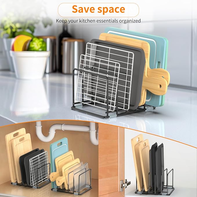 2-Pack Medium Black Cutting Board Racks, Kitchen Cabinet Organizer, 5 Tiered - Image 6