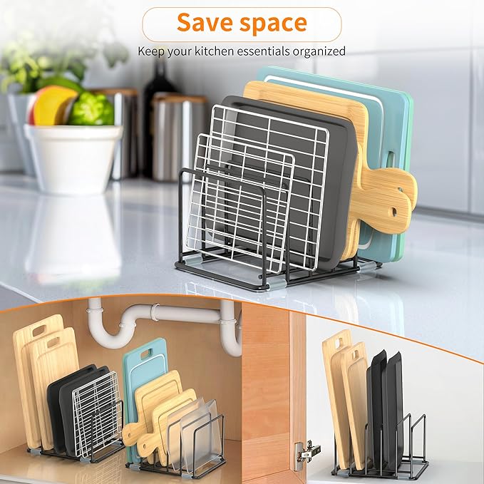 Cutting Board Organizer, Kitchen Cabinet Organizer, Divided Rack - Image 6
