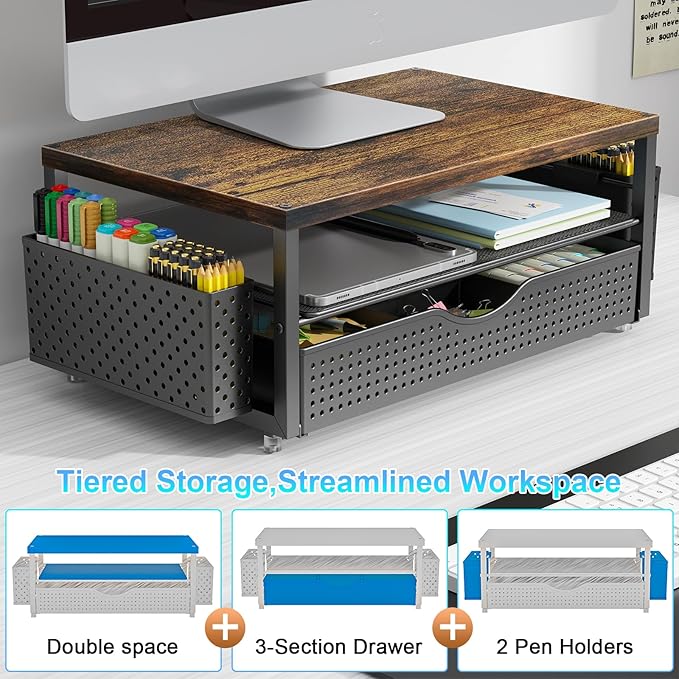 gianotter Wood Monitor Stand Riser, Office Desk Shelf Organizer, Desk Organizer - Image 5