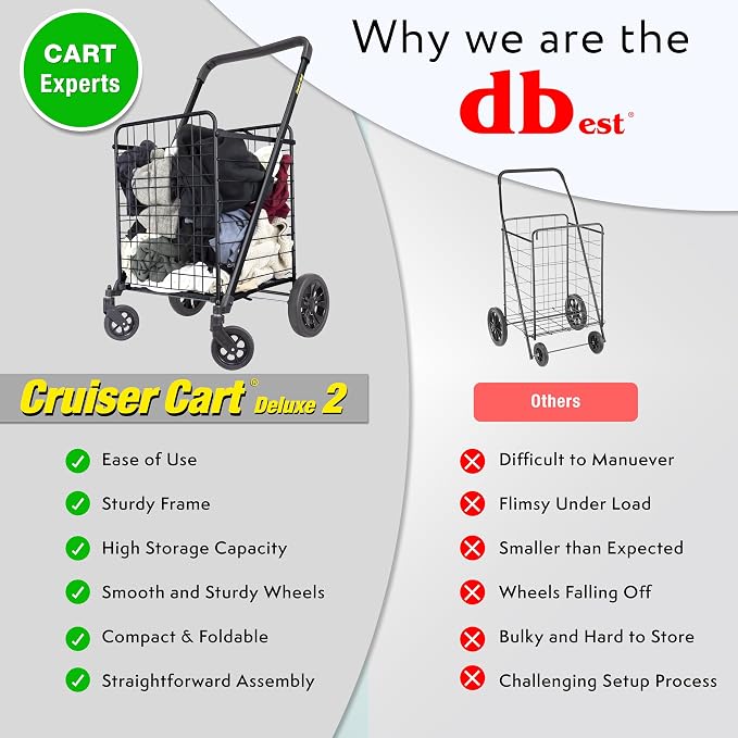 dbest products Cruiser Cart Deluxe 2 Shopping Grocery Rolling Folding Laundry - Image 5
