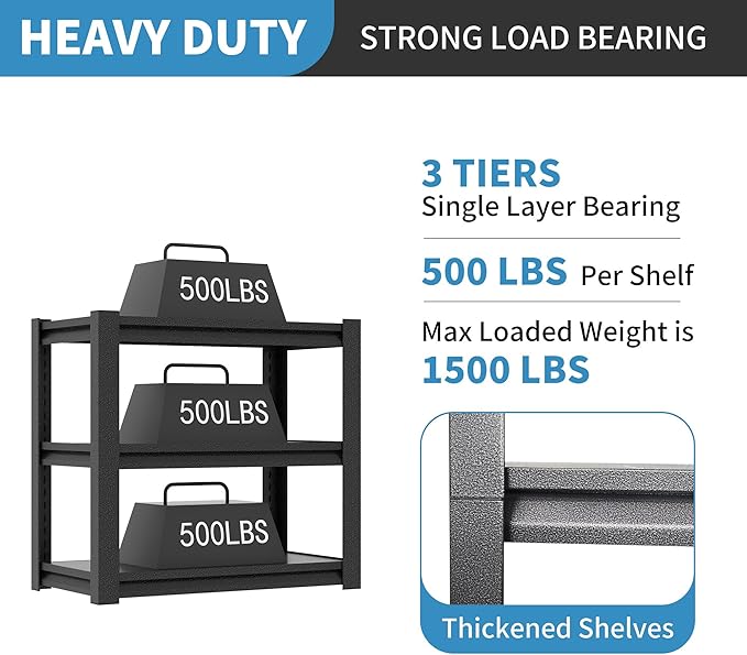31.5" H Metal Storage Shelving, 1500LBS Heavy Duty Shelves Unit, Adjustable 3 - Image 4