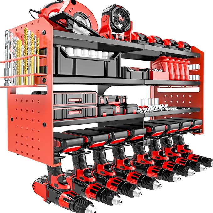 Metal Power Tool Organizer Rack Wall Mount, Garage Tool Drill Storage Shelves by VeyFolzinst