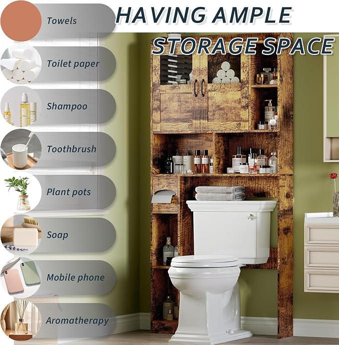 Over Toilet Storage Cabinet, 67 Inch Wall Mounted Tall Cabinet, Freestanding - Image 7