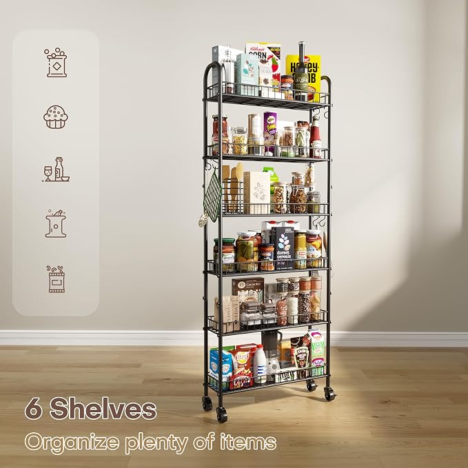 Slim Rolling Storage Cart with Wheels, Metal 6 Tier Mobile Shelving Unit - Image 8