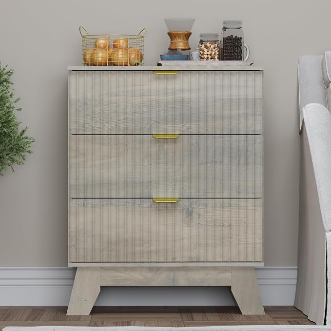 Fluted 3 Drawer Dresser, 30.3" Tall Compact Modern Boho Chest of Drawers - Image 2