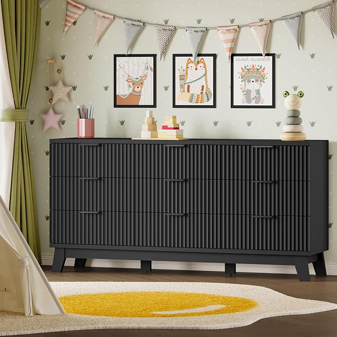 63" Long Dresser for Bedroom, 9-Drawer Fluted Dresser, Extra-Wide Wood Chest of - Image 8