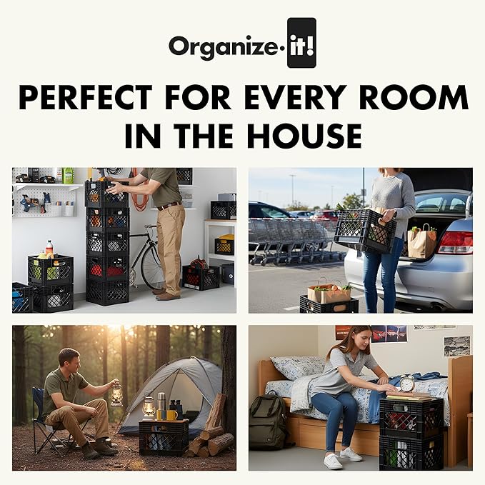 ORGANIZE-IT! 4 Pack Storage Milk Crate, Heavy Duty Versatile Box Organizers - Image 4