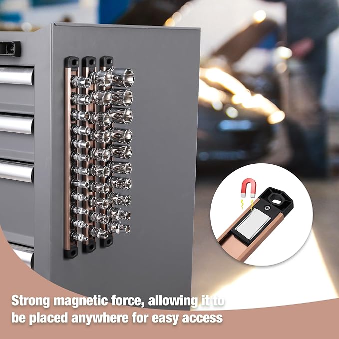 WORKPRO Magnetic Socket Organizer, 1/2-Inch Drive Aluminum Alloy Socket Rail - Image 3