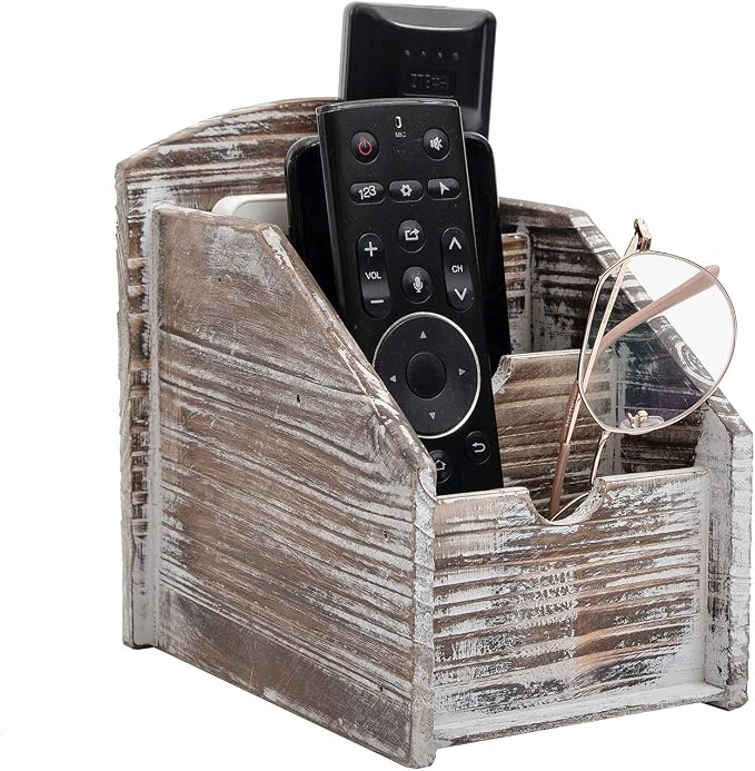 VERGOODR 3 Slot Rustic Wooden Remote Control Frame Media Organizer, Office - Image 2