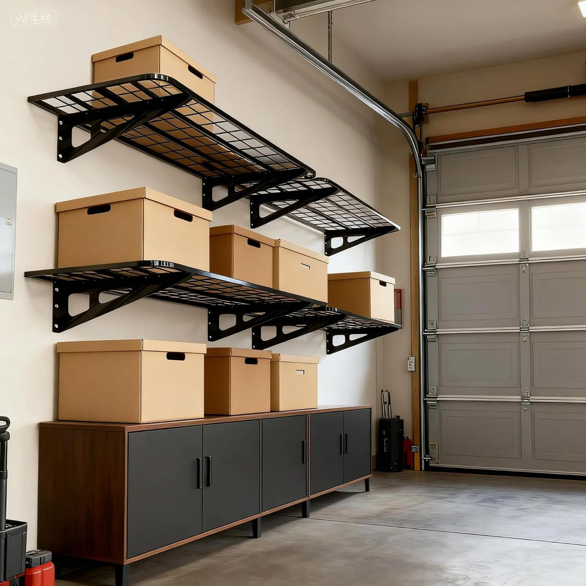 4-Pack 2x4ft Garage Wall Shelving, 4 Shelf Total 16 ft(L) Garage