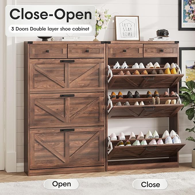 Shoe Cabinet with 3 Flip Drawers & 2 Drawers, Freestanding Shoe Storage Cabinet - Image 5