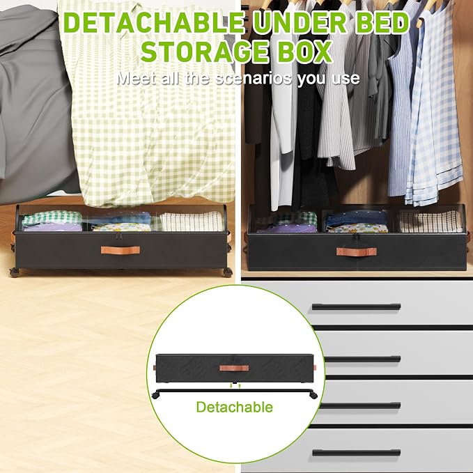 Under Bed Storage with Wheels, 4 Pack Under Bed Storage Container with Dividers - Image 6