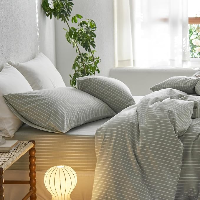 MooMee Bedding Pillowcases Striped Pack of 2 100% Washed Cotton Linen Like - Image 6