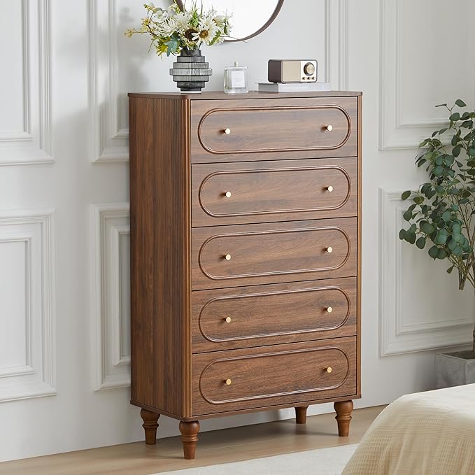5 Drawer Fluted Dresser for Bedroom, Mid Century Modern Chest of Drawers by ORRD