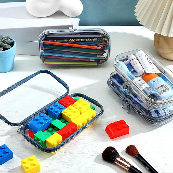 Hoolerry 4 Pcs Hard Clear Zipper Case Makeup Bags Plastic Pencil Pouch - Image 5