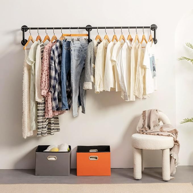 Wall Clothes Rack, Industrial Pipe Clothing Rack by HOMEYEENG