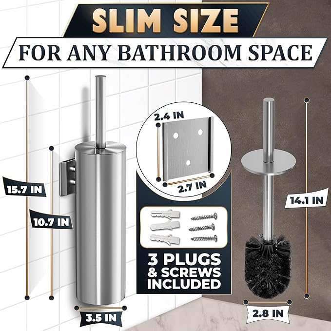 Silver Modern Toilet Brush and Holder Set - Image 2