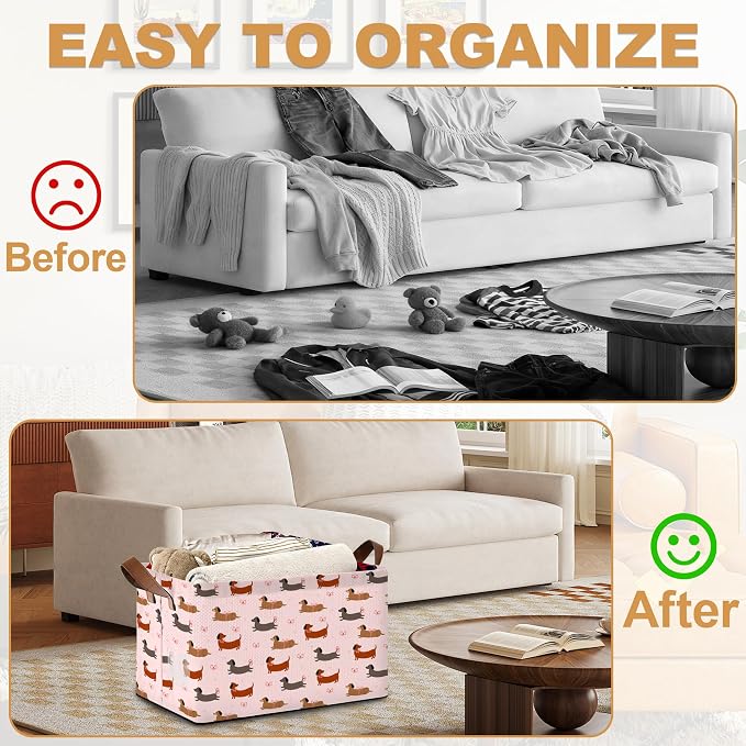 Storage Bin with Handles, Dachshund Collapsible Laundry Baskets - Image 4
