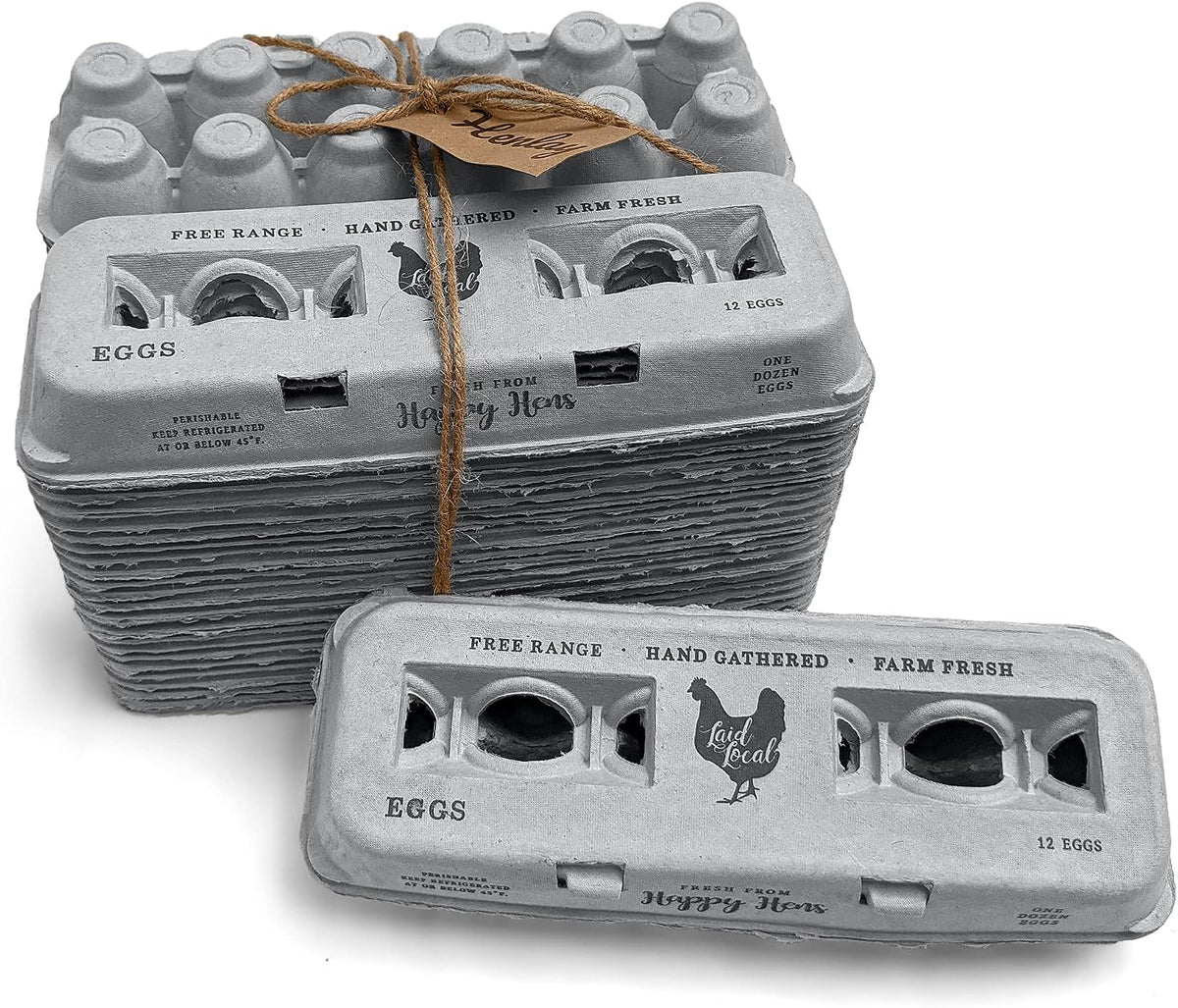 Printed Farm Fresh Egg Cartons - Holds Up to XL Chicken Eggs (25, Hen)