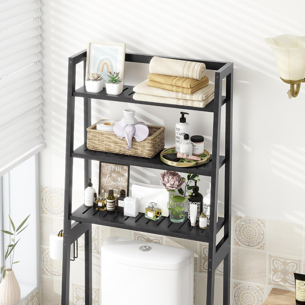MallKing Over-The-Toilet Storage Rack, Wooden 3-Tier Over-The-Toilet