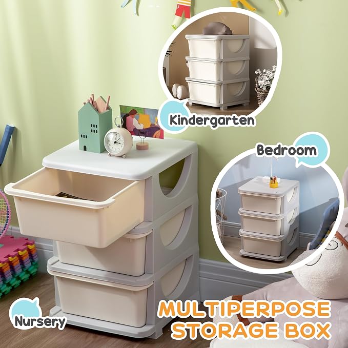 Qaba 3 Tier Kids Storage Unit, 3 Drawer Chest Toy Organizer Plastic Bins - Image 6