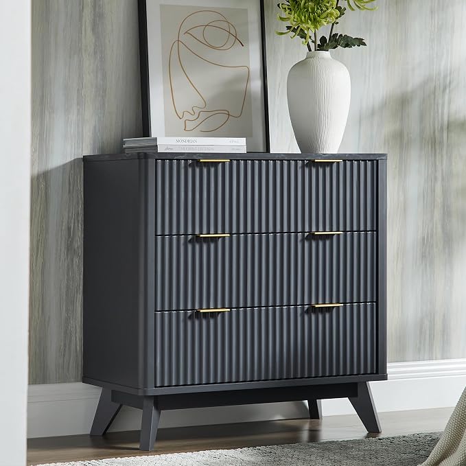 T4TREAM Fluted 3 Drawers Nightstand, Oversized Extra Large Modern Side Table - Image 3