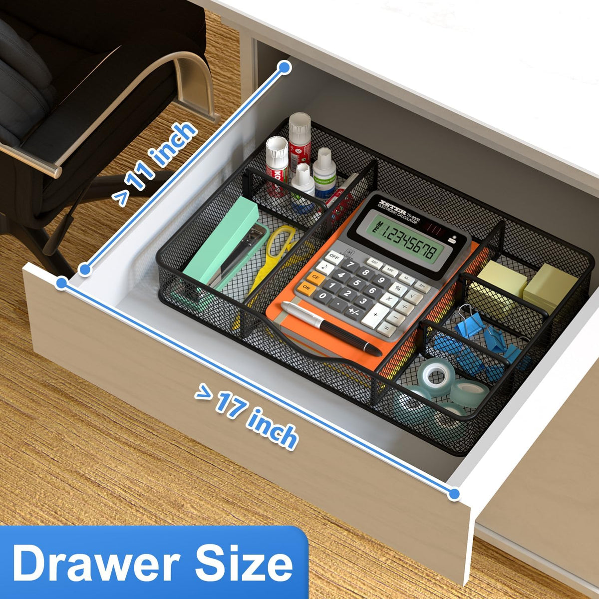 VyGrow Desk Drawer Organizer, Metal Mesh Drawer Organizer Tray with 6