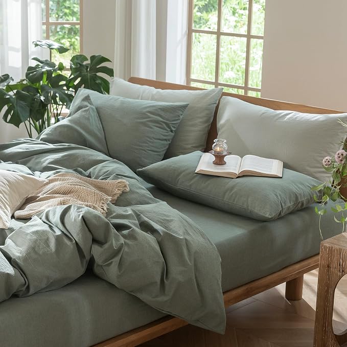 MooMee Bedding Pillowcases Pack of 2 100% Washed Cotton Linen Like Textured - Image 2