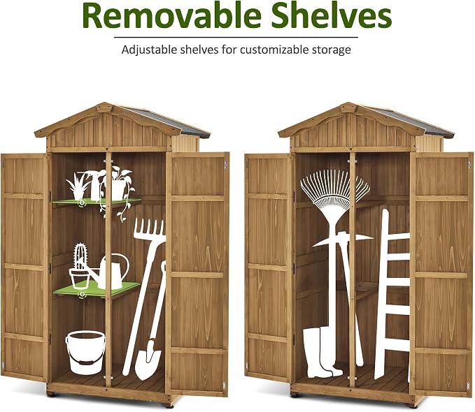 Macrout Outdoor Storage Cabinet, 75 Inches Lockable Wooden Storage Shed - Image 5
