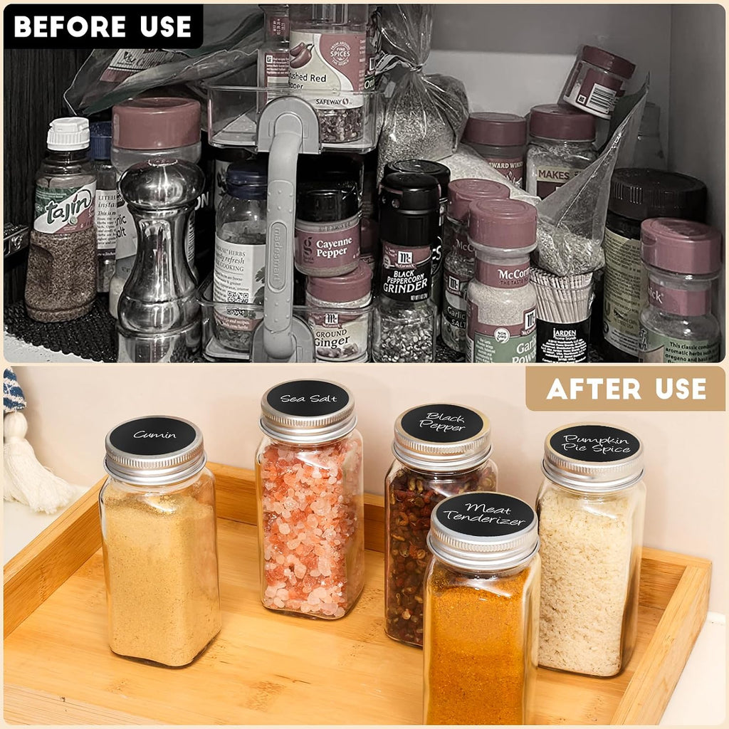 24Pcs Spice Jars with Label, 4oz Empty Square Seasoning Containers