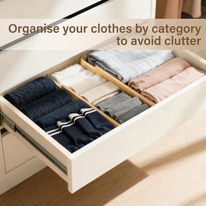 Bamboo Drawer Divider Set of 4, Adjustable Spring-Loaded Drawer Organizer - Image 6