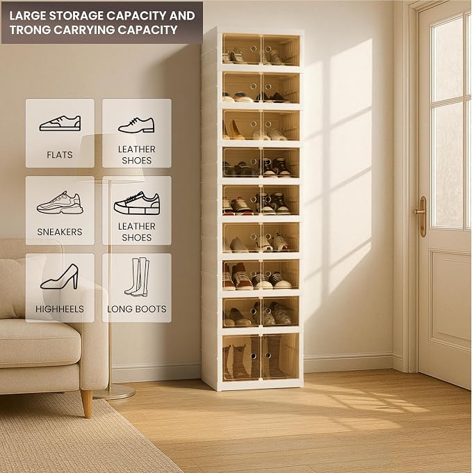 Foldable Shoe Organizer Storage Box Set of 2, Portable Extra Large Folding Shoe - Image 5