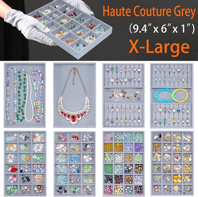 8 Pack Velvet Jewelry Trays X-Large Stackable Jewelry Drawer Organizer 8-Layer - Image 2