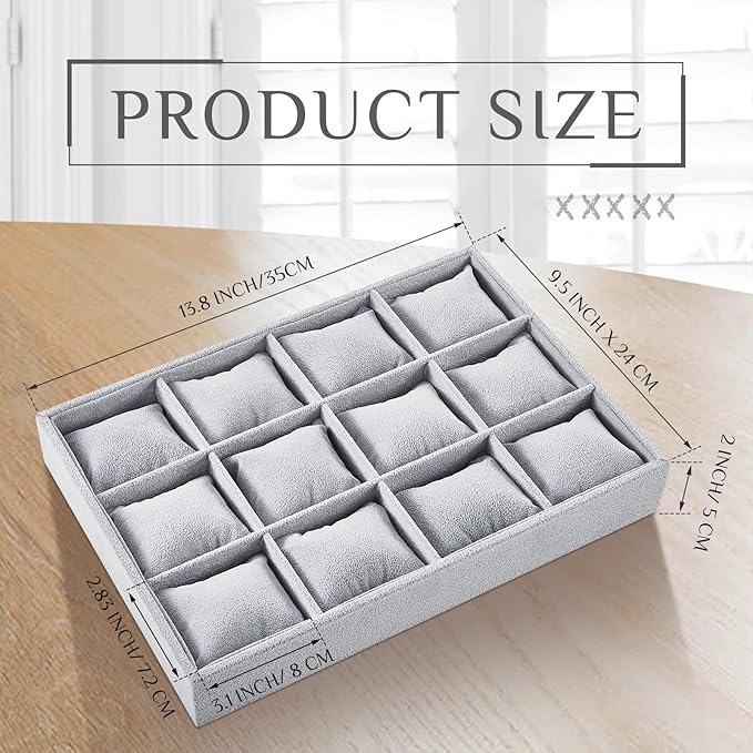 Henoyso 2 Pieces 12 Grid Velvet Watch Tray Jewelry Organizer Stackable Watch - Image 2