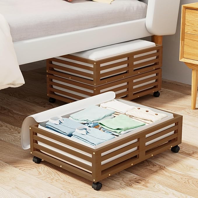 Wisuce Bamboo Under Bed Storage Containers- Underbed Organizer - Image 8